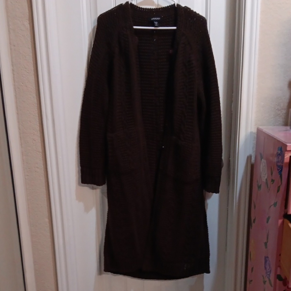 Large Ideology Dark Brown Long Cardigan